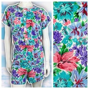 VINTAGE Additions By Ronnie 90s Tropical Floral Button Up Knit Romper Prairie